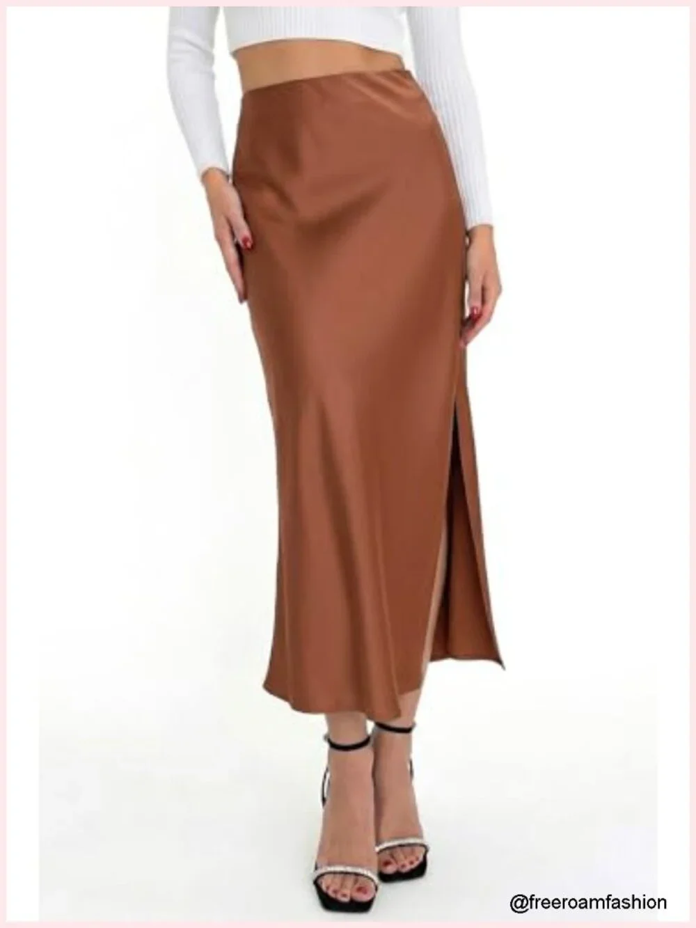 Satin High Waist A-Line Midi Skirt